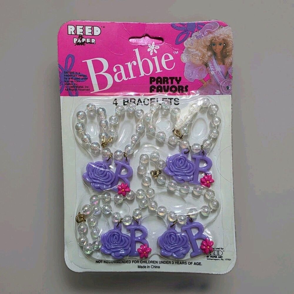 Barbie Party Favors 1990 Vintage Reed Paper 4 Bracelet Set Sealed New Old Stock